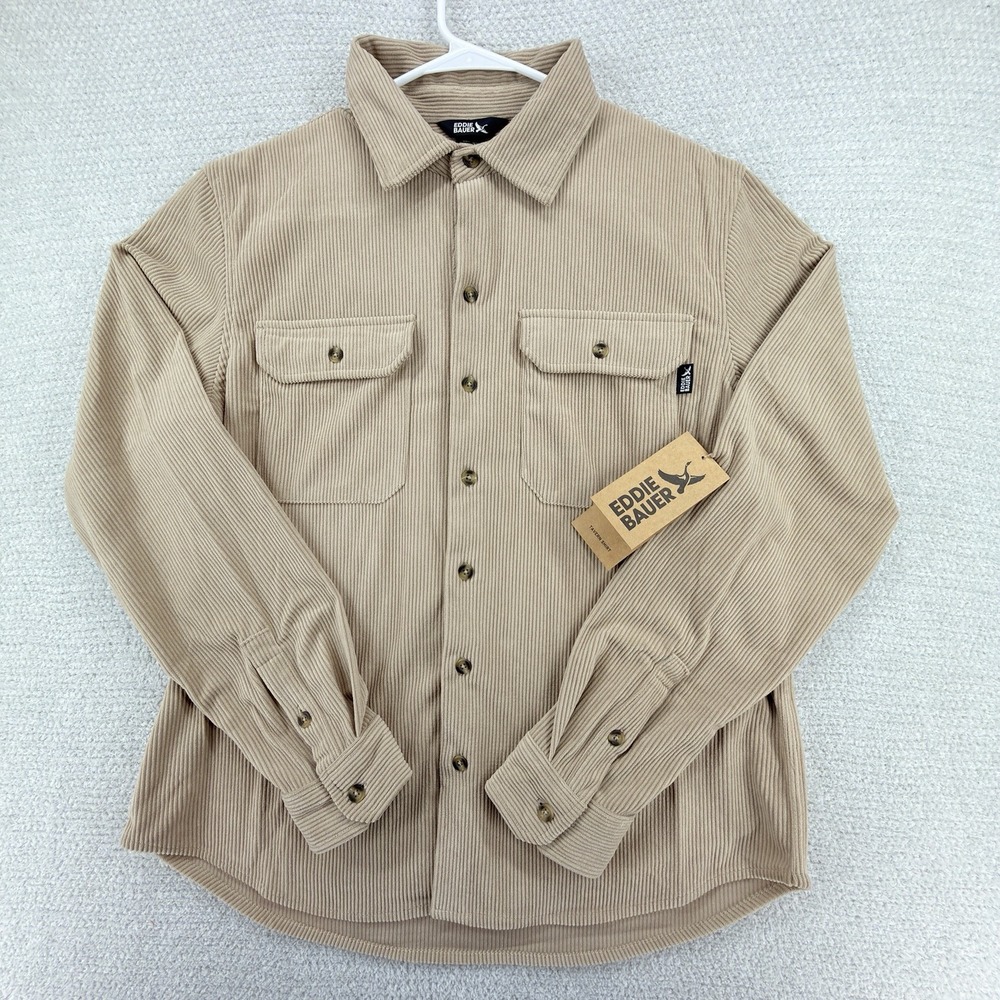 Eddie Bauer Chinchilla Corduroy Shirt Mens Medium Brown Button Up Long Sleeve